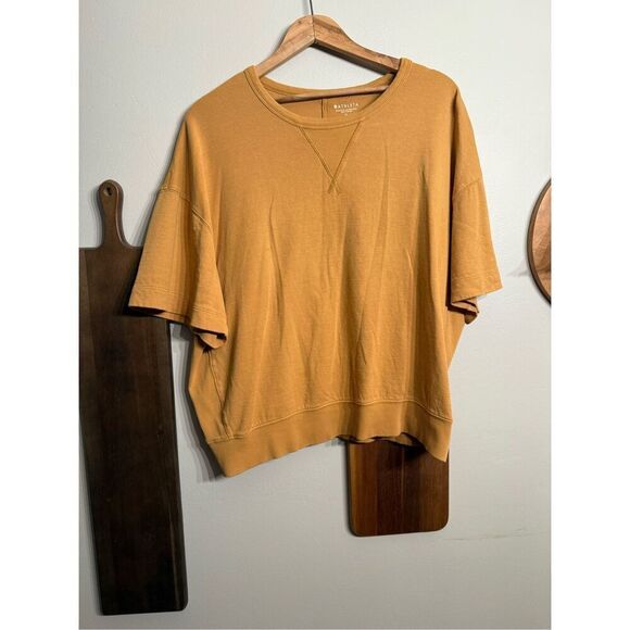Athleta Gold Drop Shoulder Short Sleeve Cotton Pullover Top Size Medium - Picture 1 of 6